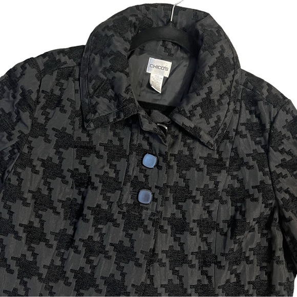 Chicos Chic Houndstooth Flocked Boxy Textured Swing Coat Jacket - Picture 4 of 10